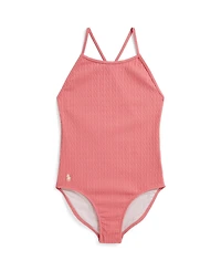 Polo Ralph Lauren Girls' 7-16 Mini-Cable Jacquard Round Neck One-Piece Swimsuit