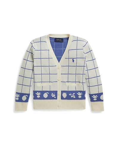 Polo Ralph Lauren Girls' 2-6X Windowpane V-Neck Cardigan
