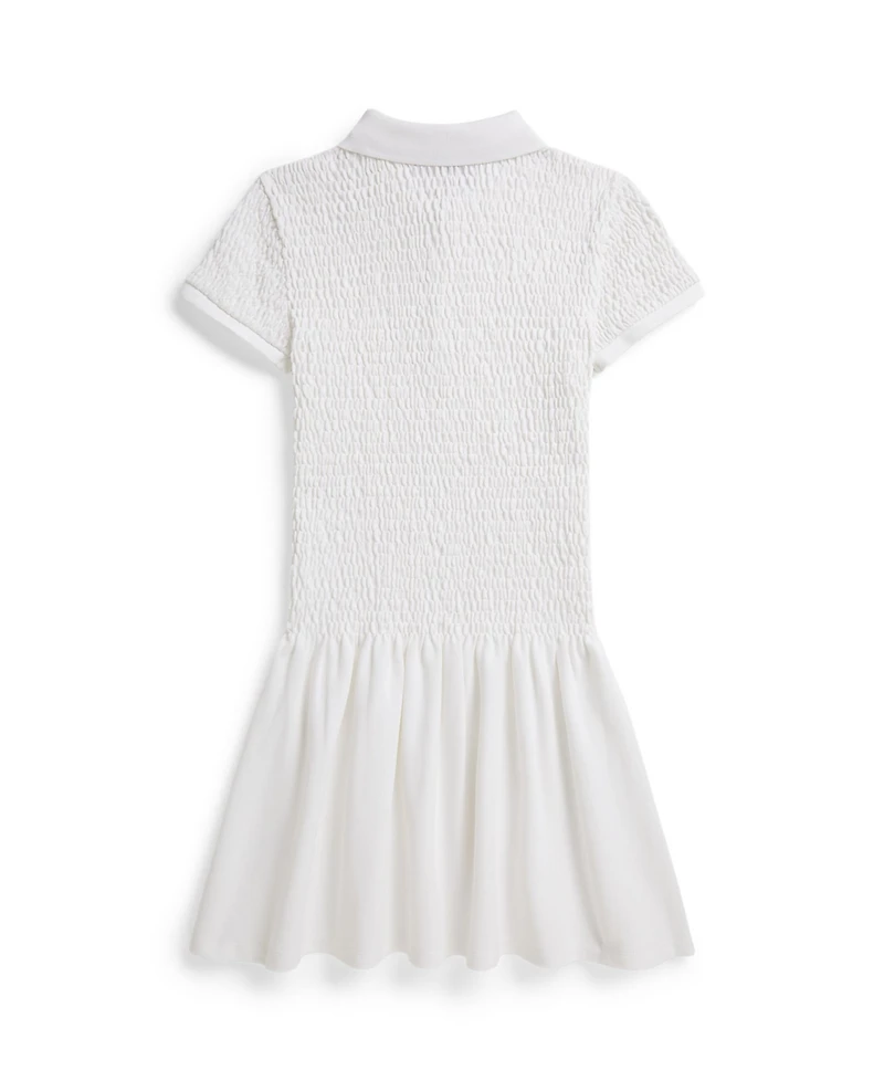 Polo Ralph Lauren Girls' 7-16 Smocked Stretch Mesh Four-Button Placket Dress