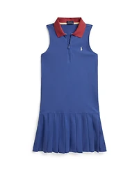 Polo Ralph Lauren Girls' 7-16 Pleated Mesh Quarter-Zip Collar Dress
