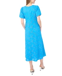 CeCe Women's Bubble Sleeve Scoop Neck Eyelet Midi Dress