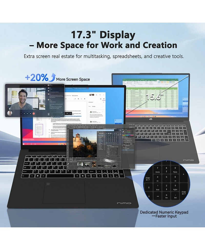 Nimo 17.3" Ai Laptop, Amd Ryzen 9 Hx 370(50 Tops Npu), Radeon 890M, 32GB Ram 1TB Ssd, DDR5, 144Hz, Pd 100W Usb-c 4.0,
