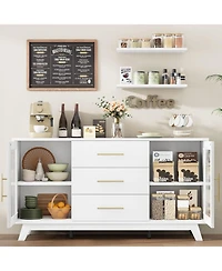 Gaomon 56" Large Sideboard Buffet with Drawer, Buffet Storage Cabinet with Adjustable Shelves and Fluted Glass Door, Modern Coffee Bar Cabinet