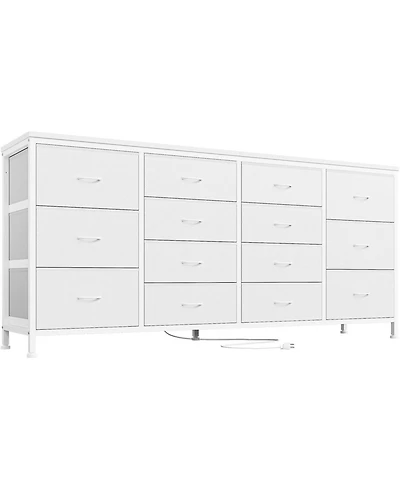 gaomon 63" W Dresser Tv Stand for 65 70 75 Inch Tv, 14 Drawer Bedroom with Power Outlets, Large Long Fabric Entertainment