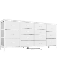 gaomon 63" W Dresser Tv Stand for 65 70 75 Inch Tv, 14 Drawer Bedroom with Power Outlets, Large Long Fabric Entertainment