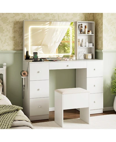 Volenca Vanity Desk and Stool Set with Lighted Mirror, Makeup Dressing Table