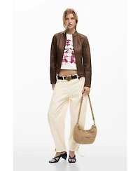 Desigual Women's Medium oval raffia bag with charms