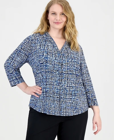 Anne Klein Essentials Plus Pleated 3/4-Sleeve Top
