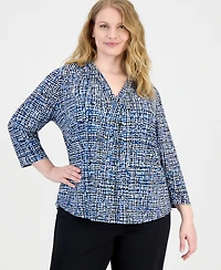 Anne Klein Essentials Plus Pleated 3/4-Sleeve Top
