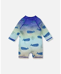 Deux par Deux Baby Boys One-Piece Long Sleeve Rashguard Blue Whale Print