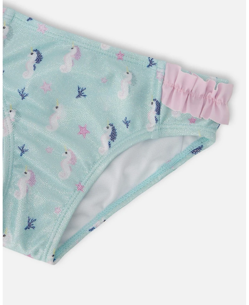 Deux par Girls Two-Piece Swimsuit Blue Seahorse Print