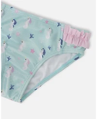 Deux par Girls Two-Piece Swimsuit Blue Seahorse Print