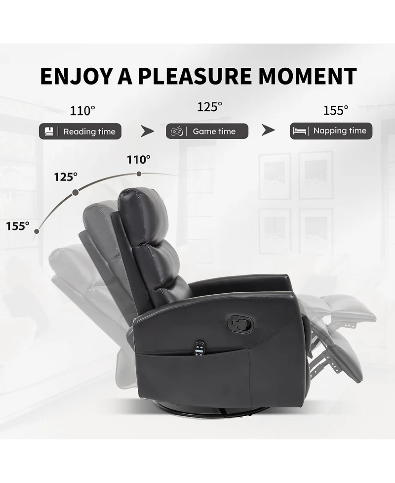 Clihome Manual Recliner Chair Heat Massage with Rocker and Swivel Fabric for Living Room.