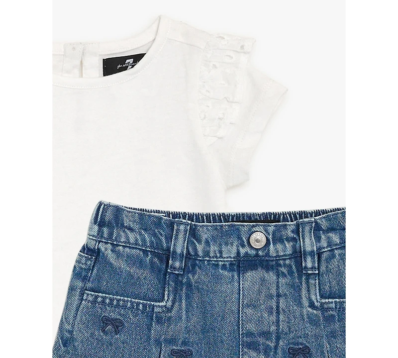 7 For All Mankind Baby Girls' Ruffle Sleeve Top and Bow Detailed Shorts, 2-Piece Set