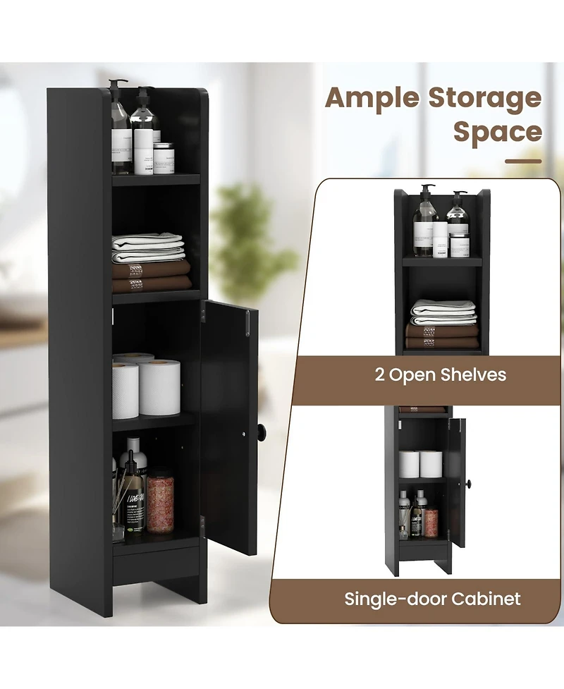 Volenca Space-Saving Corner Bathroom Slim Cabinet with Door and Adjustable Shelf
