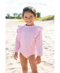 Florence Eiseman Little Girls Stripe Seersucker Rashguard Swimsuit with Flower