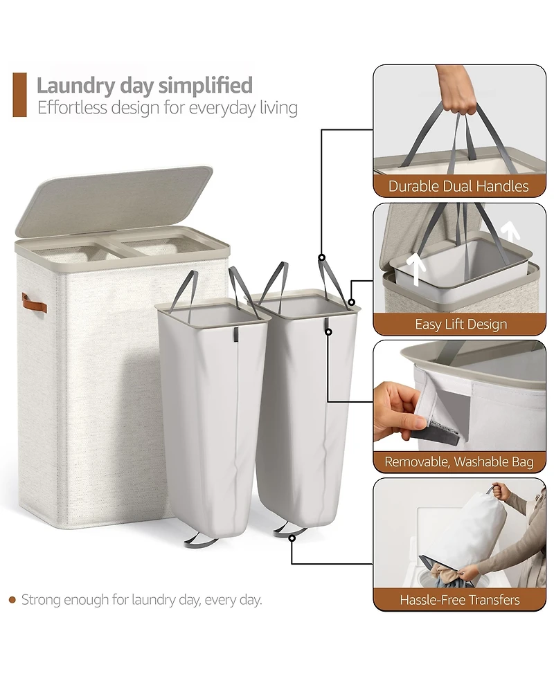 Sorbus 2-Compartment Laundry Basket with Removable Bag - Durable Organizer for Bathroom, Bedroom, or Room Space Saving Design