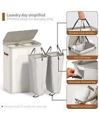 Sorbus 2-Compartment Laundry Basket with Removable Bag - Durable Organizer for Bathroom, Bedroom, or Room Space Saving Design