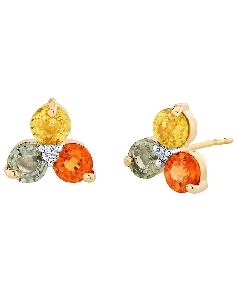 Macy's Multi-Sapphire (1-7/8 ct. t.w.) and Diamond Accent Stud Earrings in 14k Yellow Gold