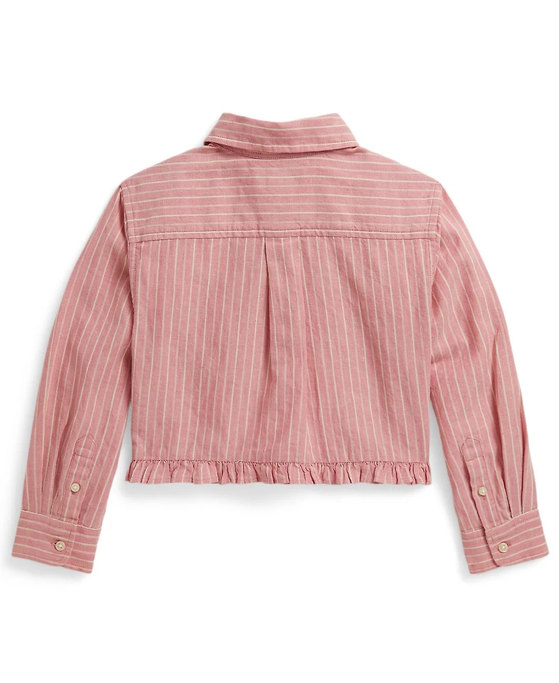 Polo Ralph Lauren Girls' 2-6X Striped Point Collar Ruffled Shirt
