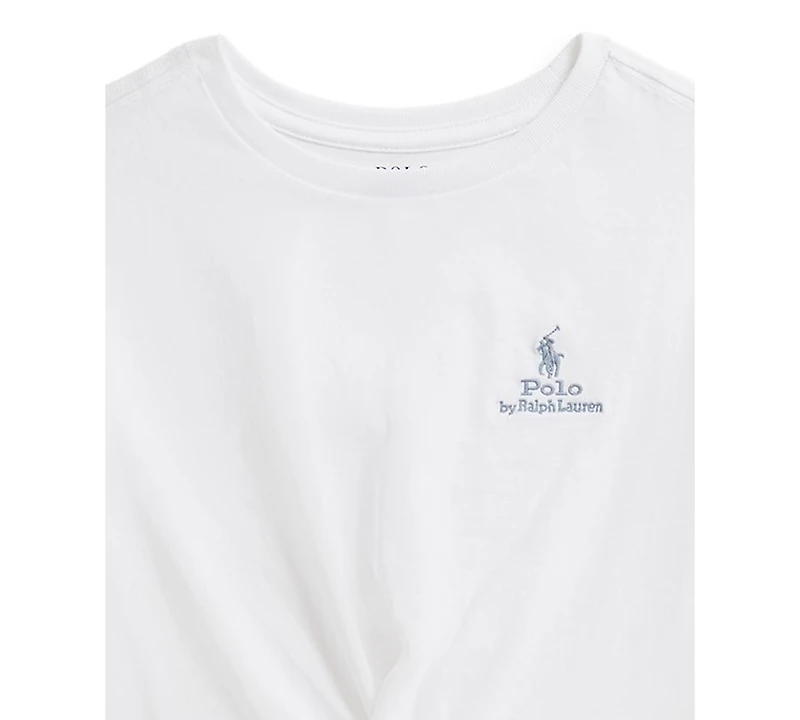 Polo Ralph Lauren Girls' 7-16 Logo Knot-Front Crewneck Boxy T-Shirt