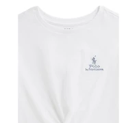 Polo Ralph Lauren Girls' 7-16 Logo Knot-Front Crewneck Boxy T-Shirt