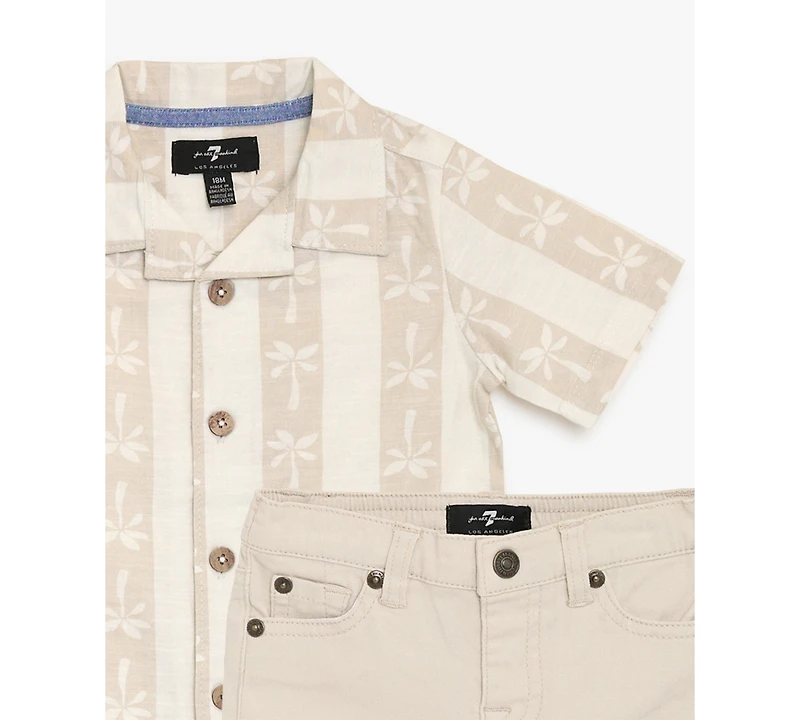 7 For All Mankind Baby Boys' Button-Down Shirt and Twill Shorts, 2-Piece Set
