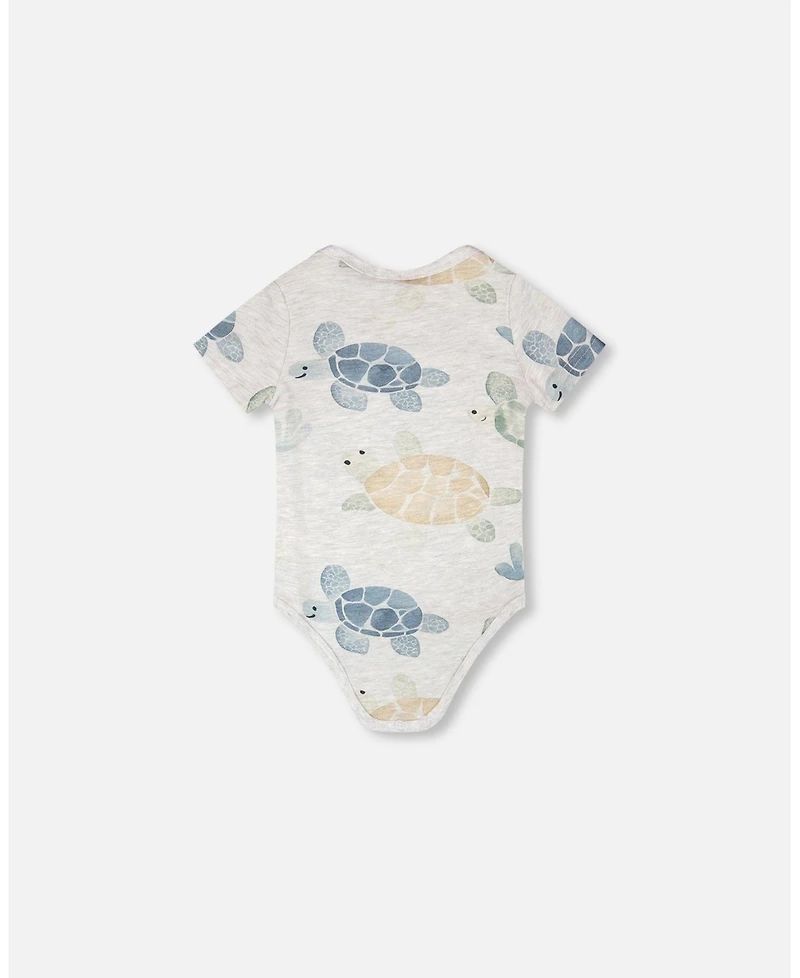 Deux par Baby Boys Evolutive Cotton Jersey Onesie Grey Mix Turtle Print