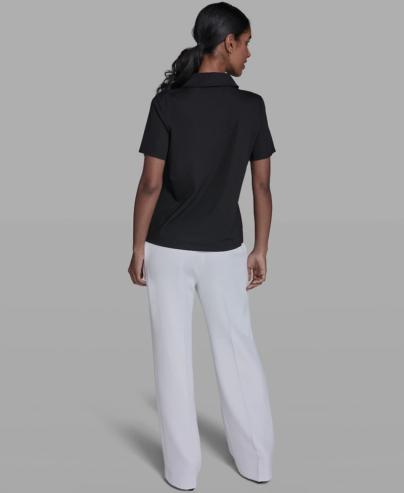 Karl Lagerfeld Paris Women's Short-Sleeve Collared Blouse