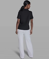 Karl Lagerfeld Paris Women's Short-Sleeve Collared Blouse