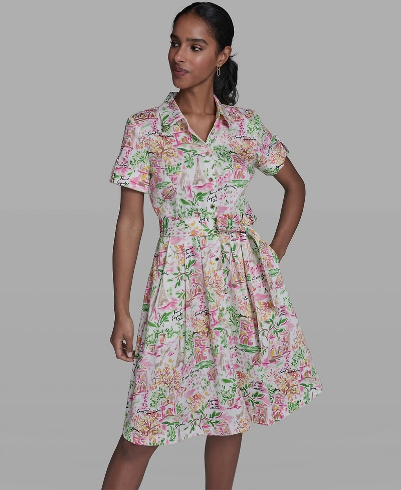 Karl Lagerfeld Paris Women's Short-Sleeve Collared Shirt Dress