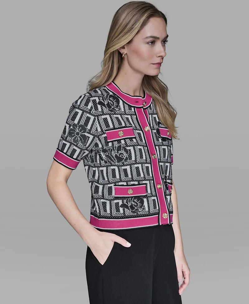 Karl Lagerfeld Paris Women's Crew Neck Button-Front Sweater