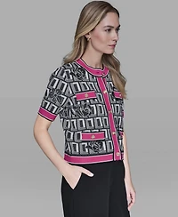 Karl Lagerfeld Paris Women's Crew Neck Button-Front Sweater