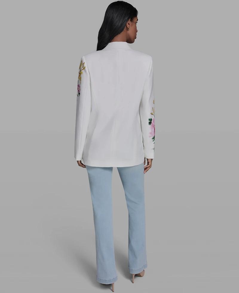 Karl Lagerfeld Paris Women's Placed Floral Printed Collared Blazer