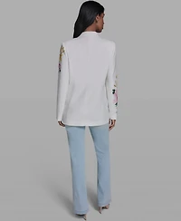 Karl Lagerfeld Paris Women's Placed Floral Printed Collared Blazer