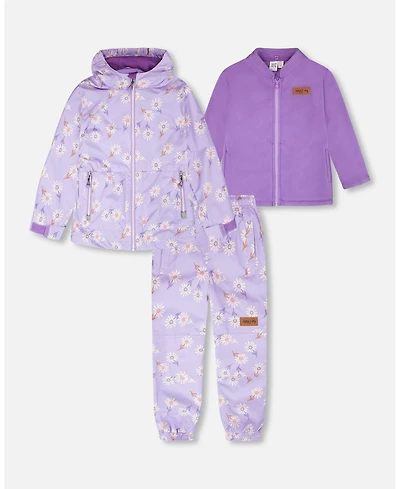 Deux par Toddler Girls 3-in-1 Two-Piece Mid-Season Outerwear Set Purple Daisy Print