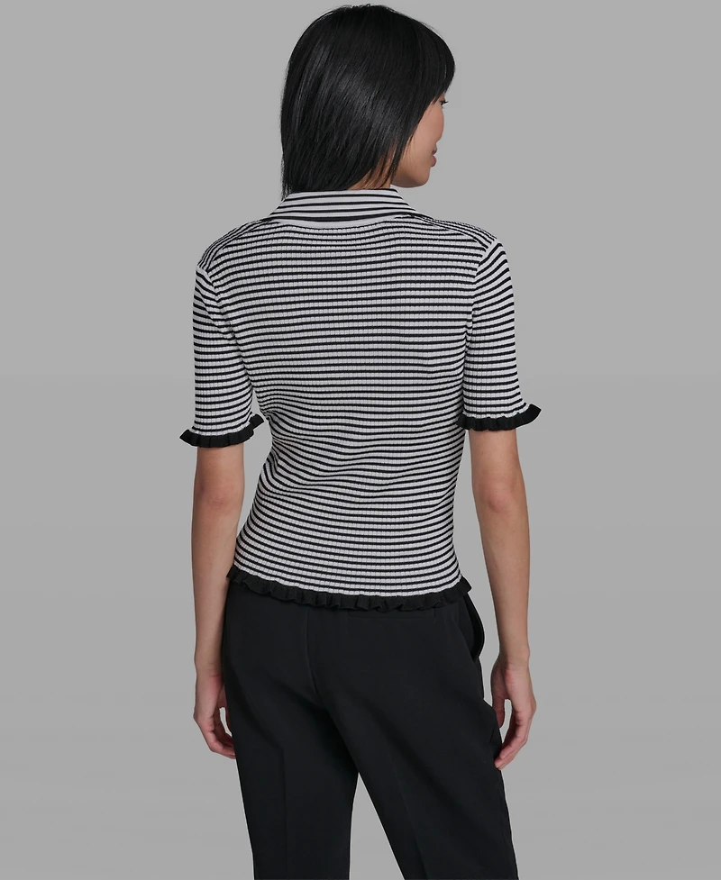 Karl Lagerfeld Paris Women's Collared Short-Sleeves Sweater