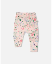 Deux par Baby Girls Cotton Jersey Evolutive Pants Pink Printed Berries