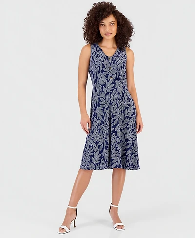 Anne Klein Essentials Petite Printed Sleeveless Midi Dress