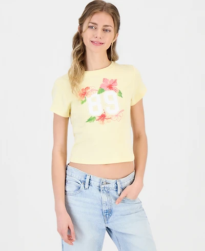 Self Esteem Juniors' 89 Hibiscus Graphic Crewneck Cotton T-Shirt