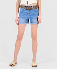 Dollhouse Juniors' Belted Cuffed Denim Shorts