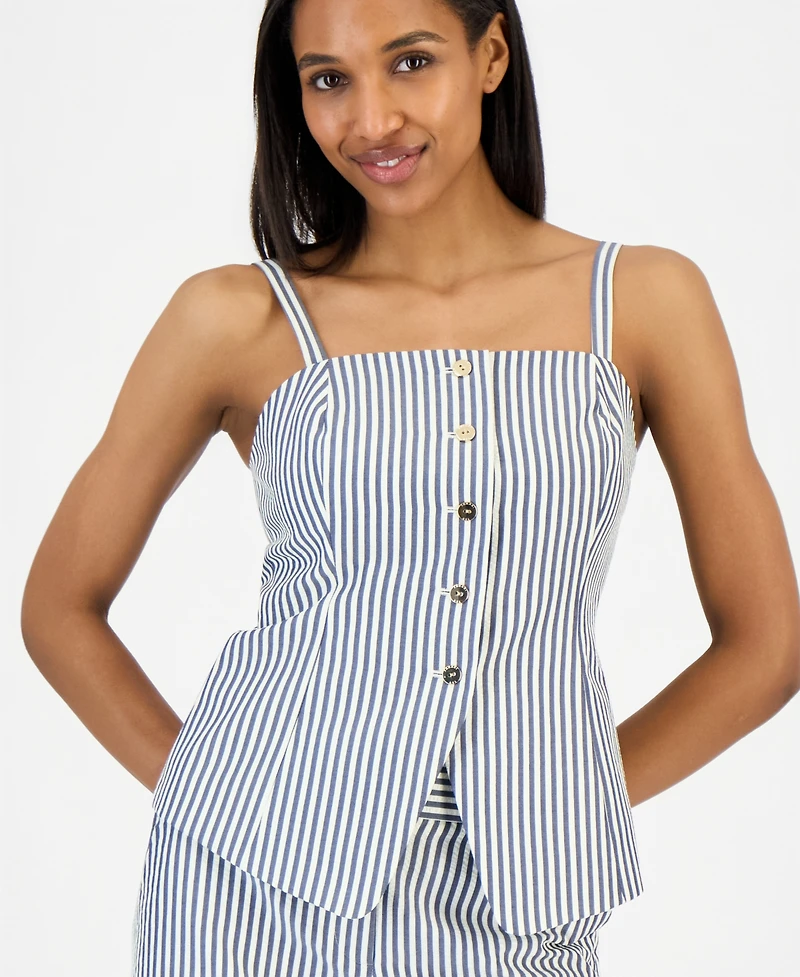 Tahari Asl Women's Striped Button-Front Sleeveless Top