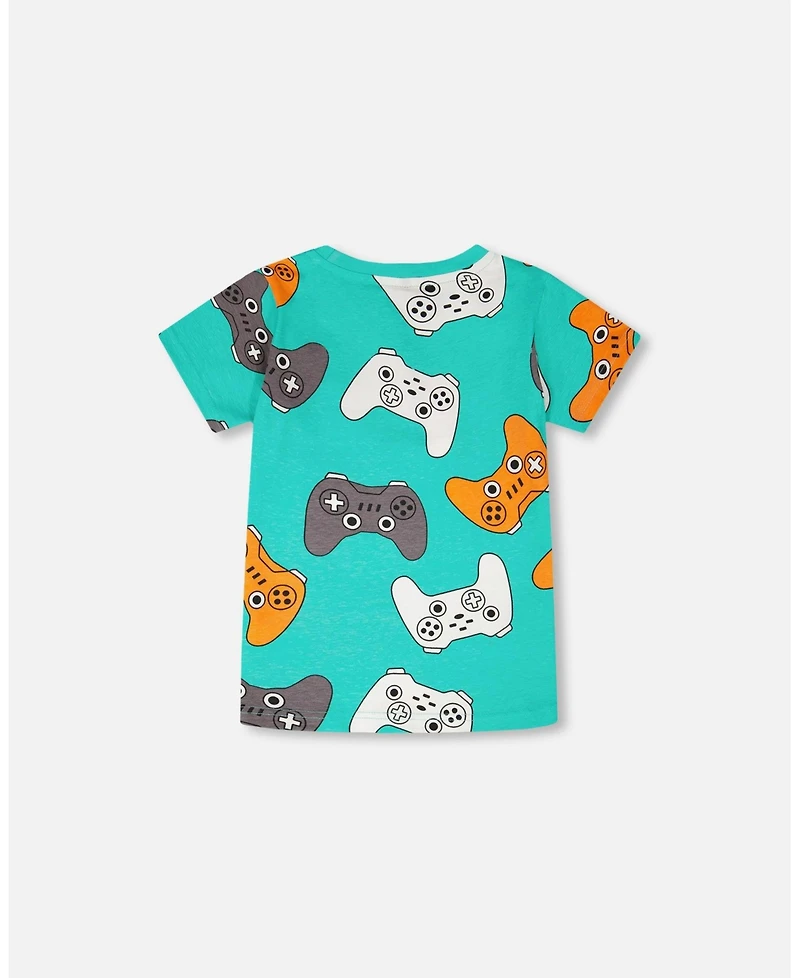 Deux par Toddler Boys Cotton Jersey T-Shirt Blue Printed Gamepads - Toddler|Child