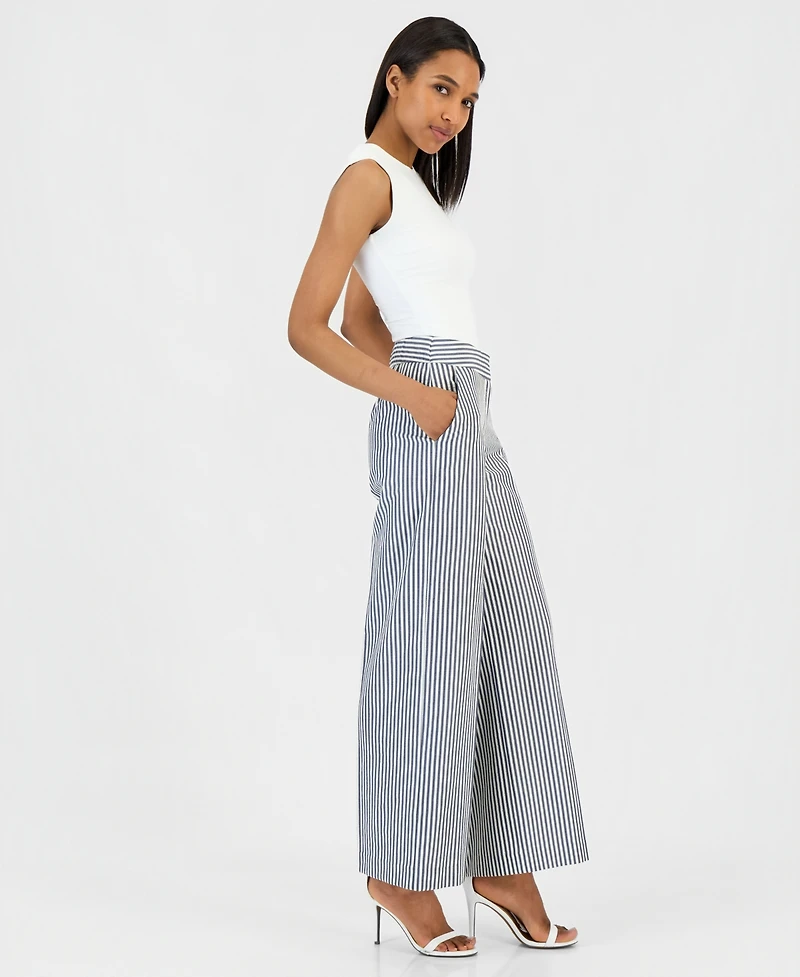 Tahari Asl Women's Seersucker Stripe Wide-Leg Pants