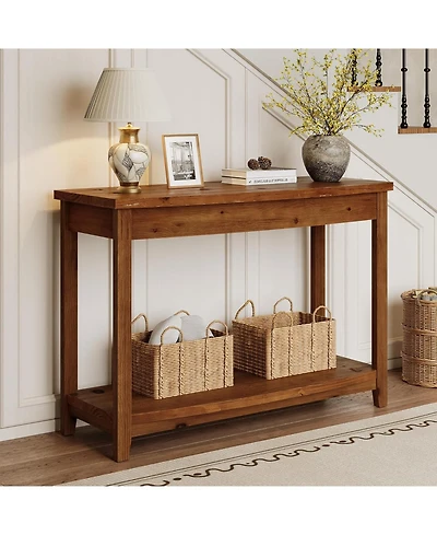 Tribesigns Solid Wood Console Table, 41.3" Farmhouse Entryway Table with Storage Shelf, Vintage