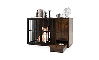 Aostirmotor Space-Saving Dog Crate End Table, 2-in-1 Furniture with Hidden Pull-Out Food Bowls & Durable Chew-Proof Frame