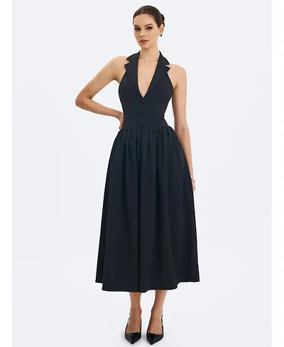 Miss Circle Women's Delaney Black Lapel Halter Midi A-Line Dress