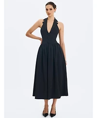 Miss Circle Women's Delaney Black Lapel Halter Midi A-Line Dress