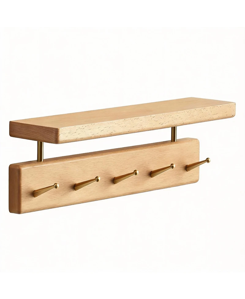 Yigii Handmade Rack with Brass Hooks for Entryways and Living Spaces