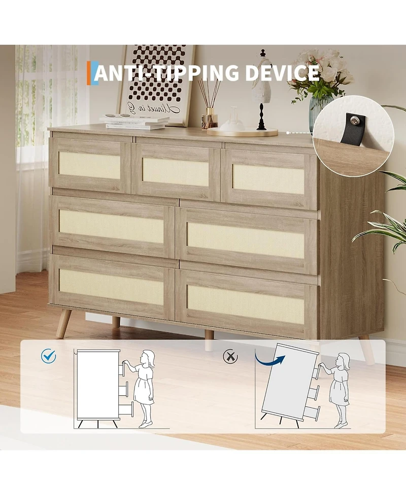 HarmonyHealth Wood Dressers for Bedroom with 7 Drawers, Wide Modern Chest of Drawers for Living Room, Hallway